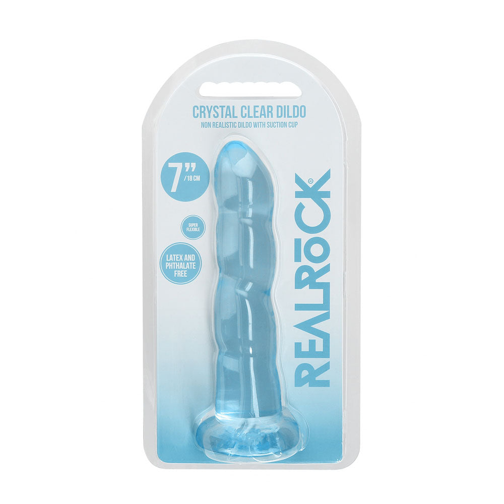 RealRock Crystal Clear 18cm contoured suction cup dildo in blue — product view 6