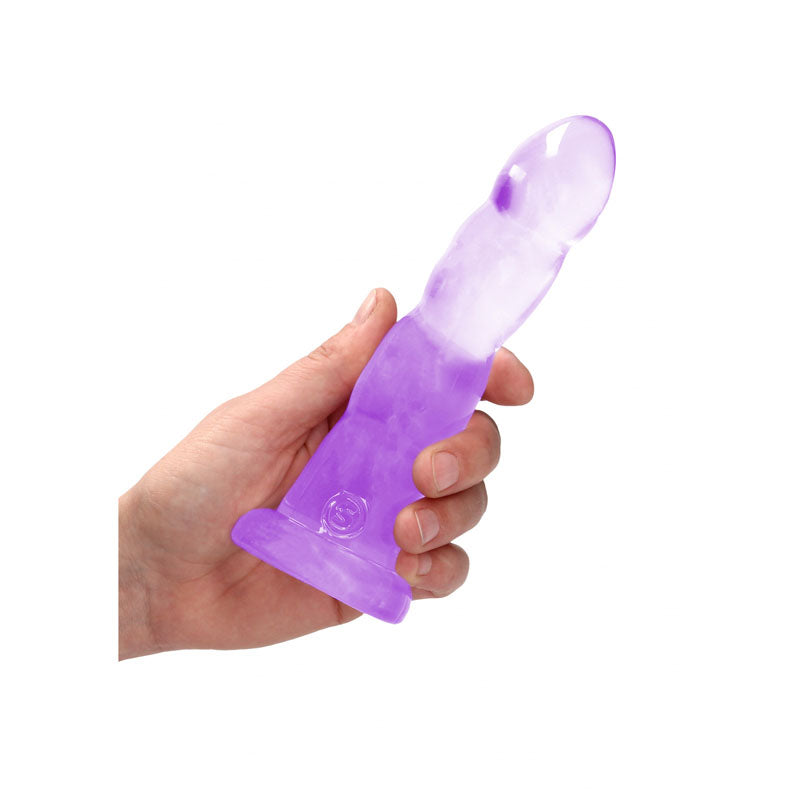 RealRock Crystal Clear 18cm contoured suction cup dildo in purple — product view 2