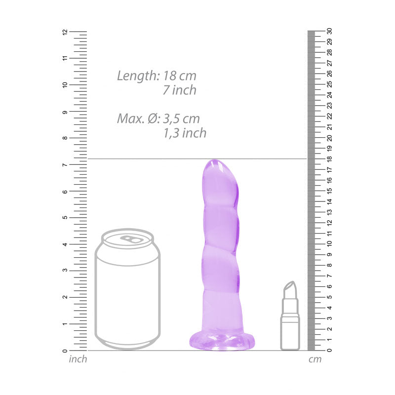 RealRock Crystal Clear 18cm contoured suction cup dildo in purple — product view 5