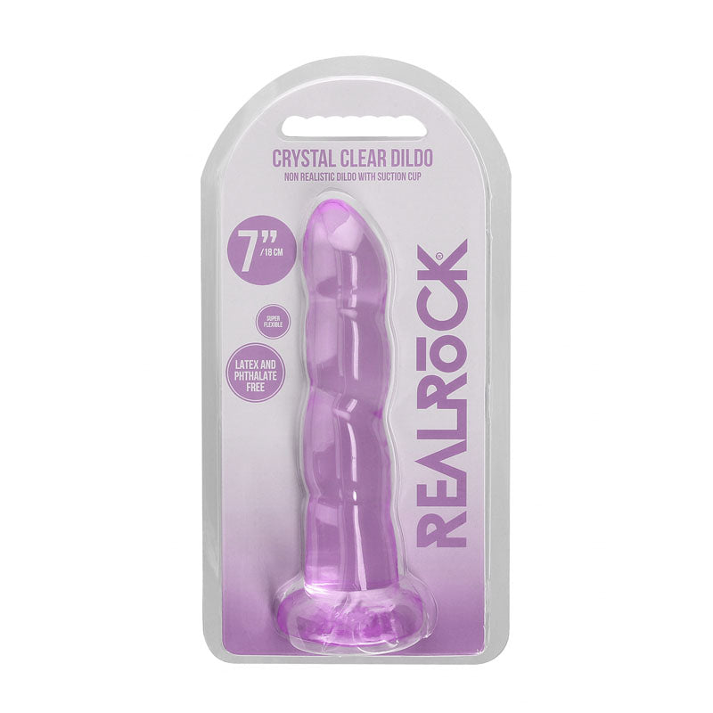RealRock Crystal Clear 18cm contoured suction cup dildo in purple — product view 6