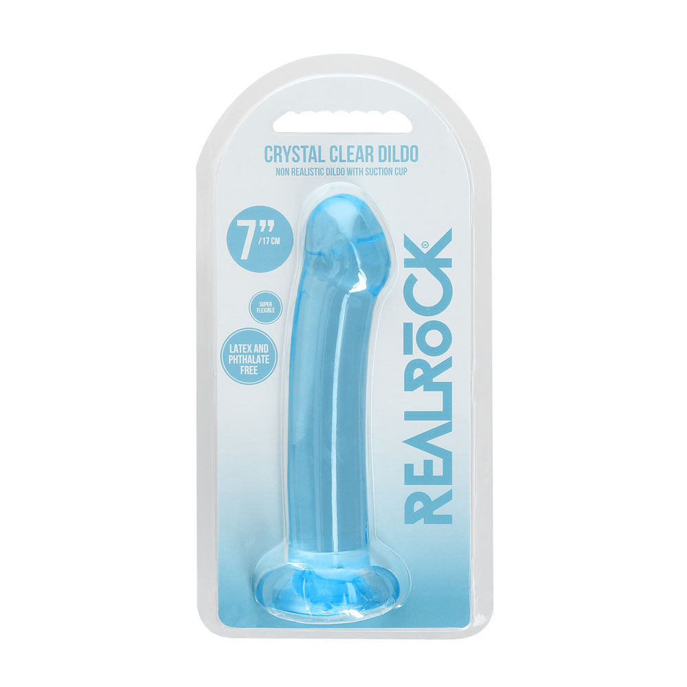 RealRock Crystal Clear 17cm (6.69 inches) smooth suction cup dildo – Blue, product detail