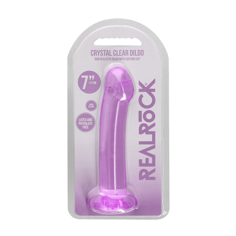 RealRock Crystal Clear 17cm (6.69 inches) smooth suction cup dildo – Purple, product detail
