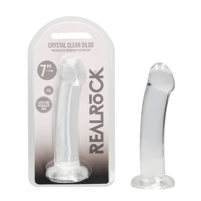 RealRock Crystal Clear 17cm (6.69 inches) smooth suction cup dildo – Clear, with packaging