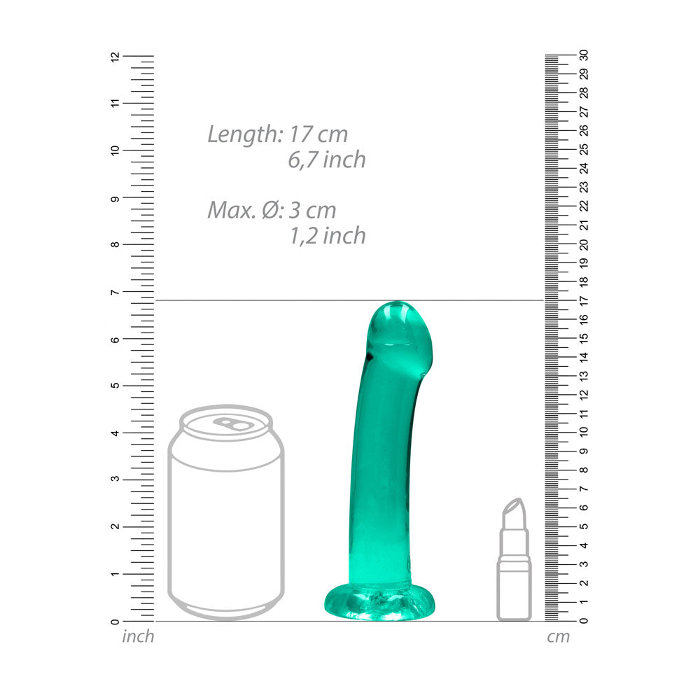 RealRock Crystal Clear 17cm (6.69 inches) smooth suction cup dildo – Turquoise, product detail