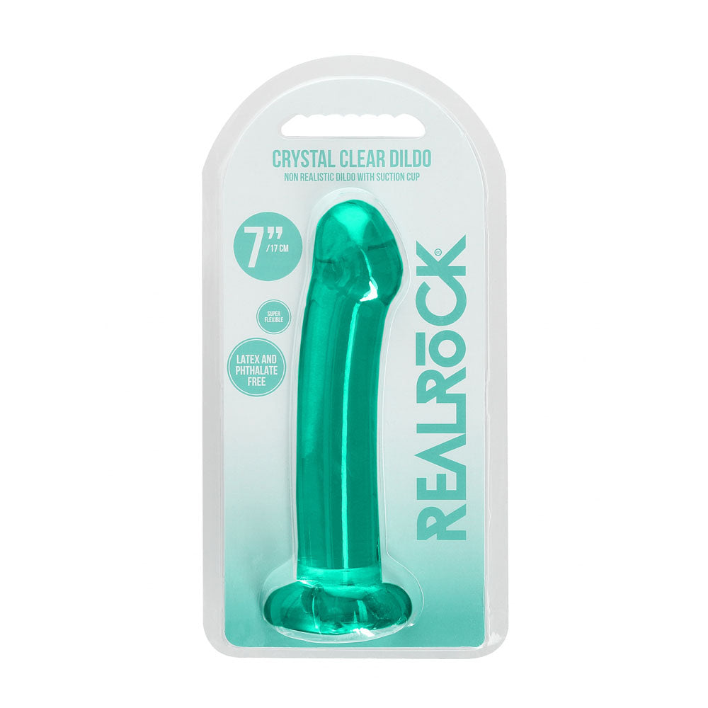 RealRock Crystal Clear 17cm (6.69 inches) smooth suction cup dildo – Turquoise, product detail