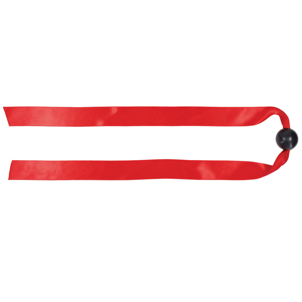 Amor satin ball gag with red ribbon and black TPE ball, product detail