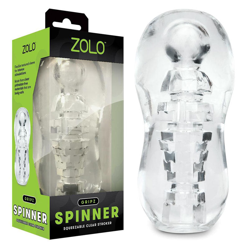Zolo Gripz Spinner – Clear Textured Handheld Stroker Sleeve