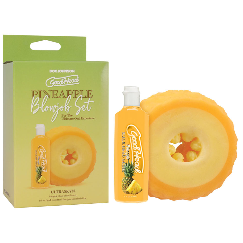 Doc Johnson GoodHead Pineapple stroker set with pineapple-flavoured glide and refresh powder
