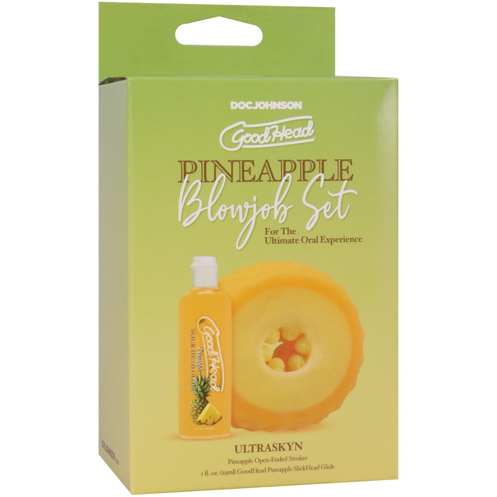 Doc Johnson GoodHead Pineapple stroker set with pineapple-flavoured glide and refresh powder