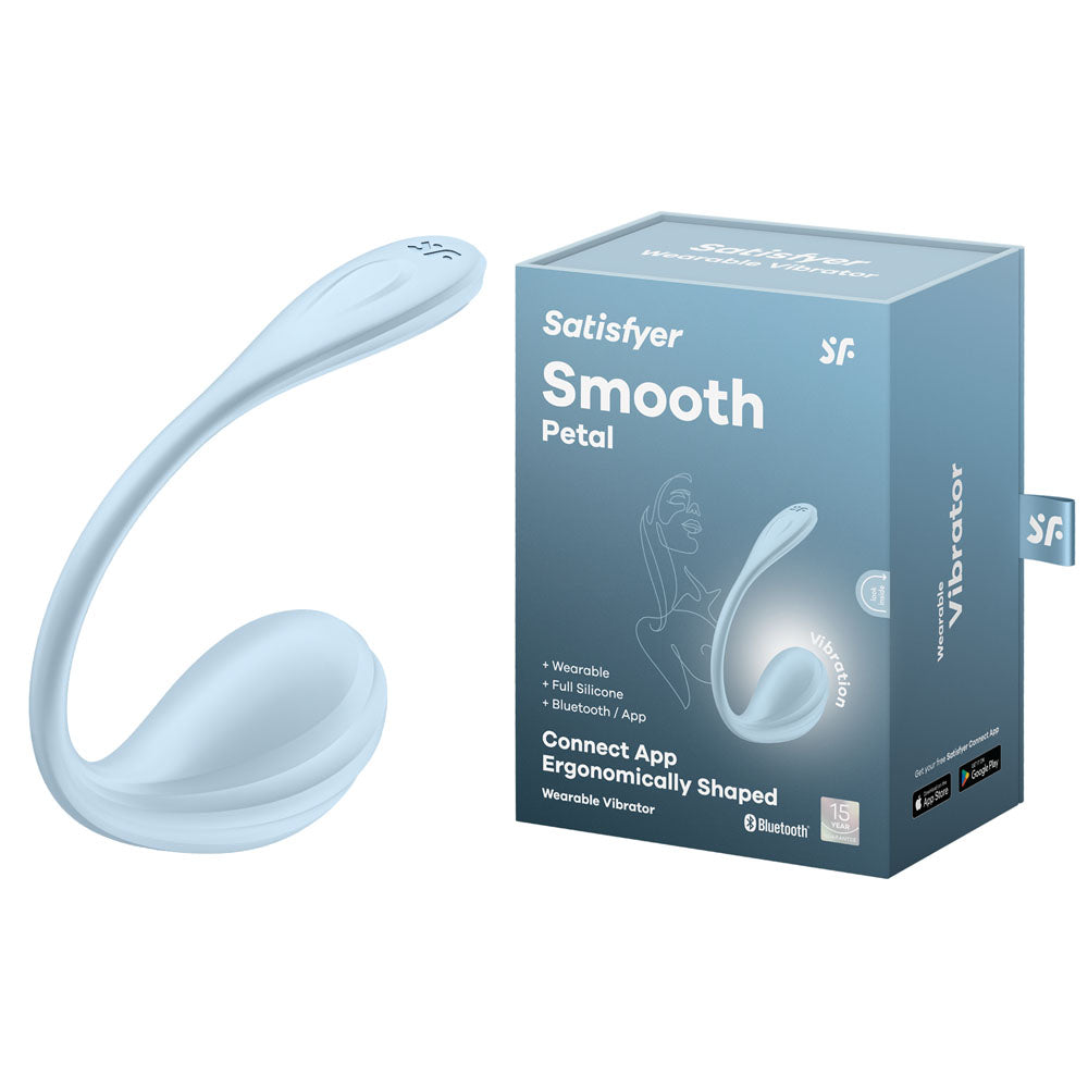 Satisfyer Smooth Petal app-controlled wearable vibrator in light blue