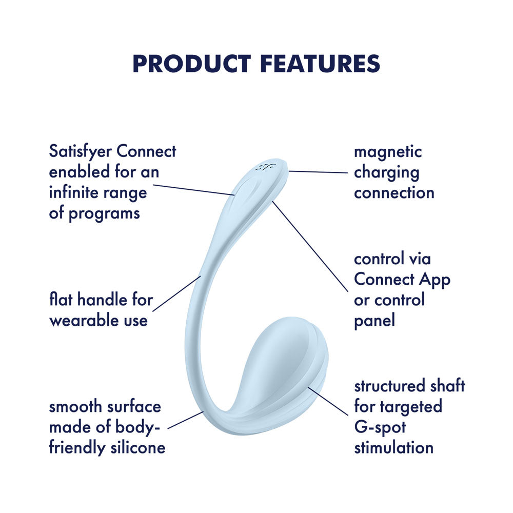 Satisfyer Smooth Petal app-controlled wearable vibrator in light blue