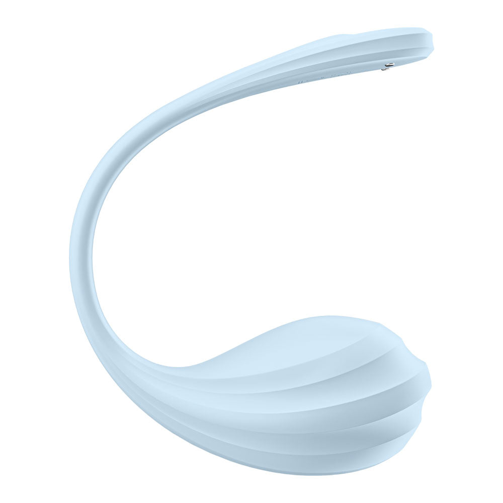 Satisfyer Smooth Petal app-controlled wearable vibrator in light blue