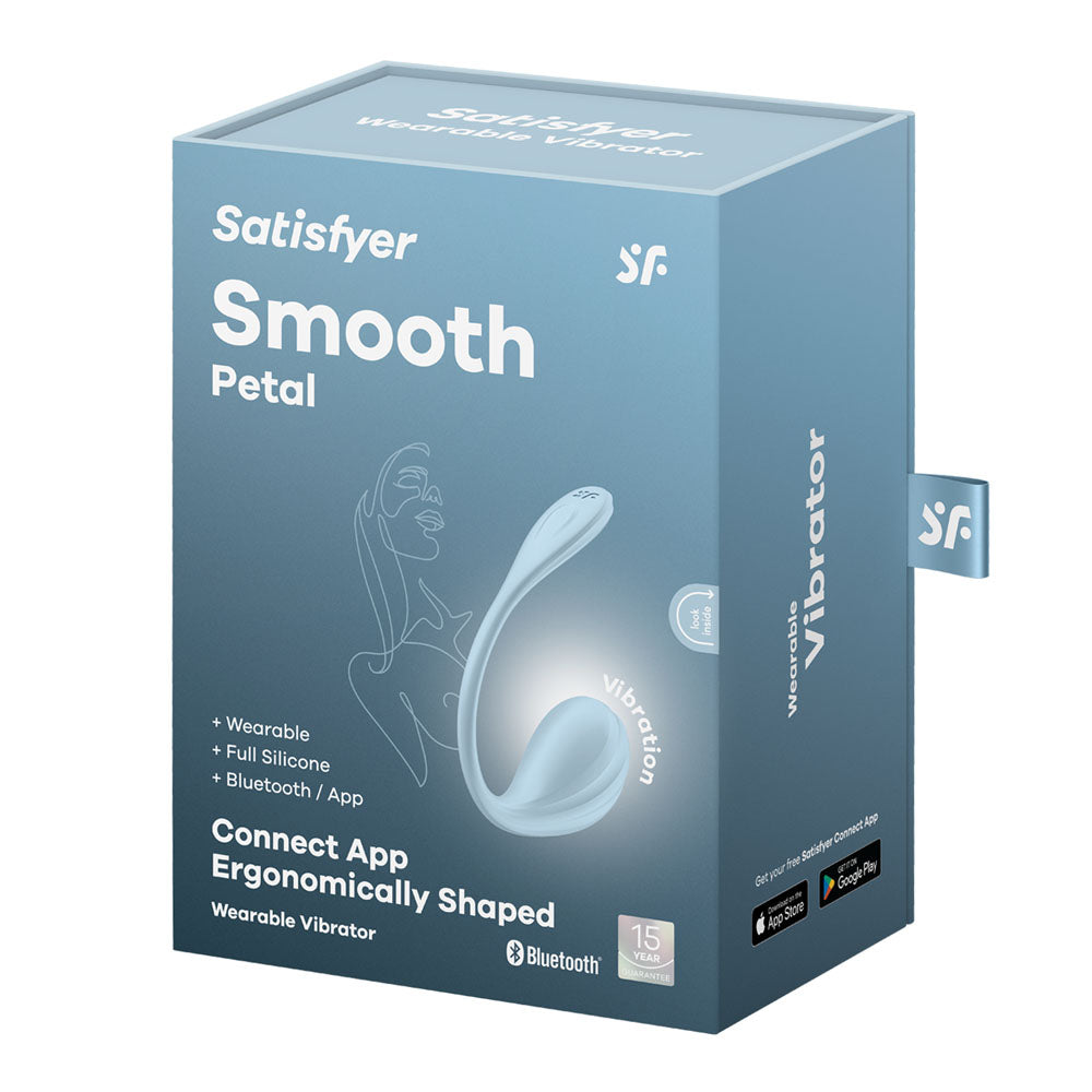 Satisfyer Smooth Petal app-controlled wearable vibrator in light blue