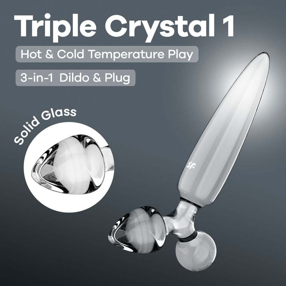 Satisfyer Triple Crystal 1 Clear 3-in-1 glass butt plug and dildo presentation
