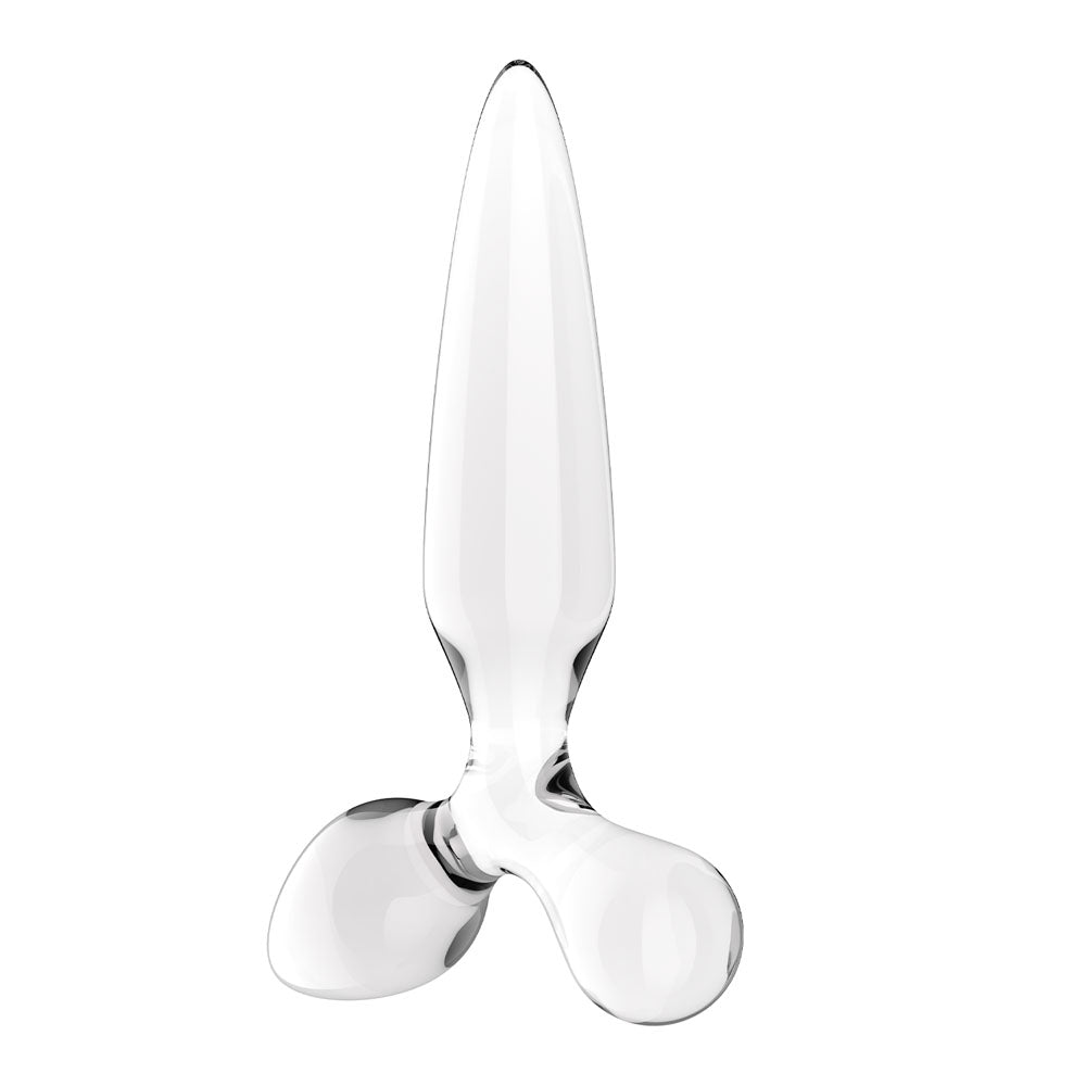Satisfyer Triple Crystal 2 Clear glass butt plug viewed from the reverse