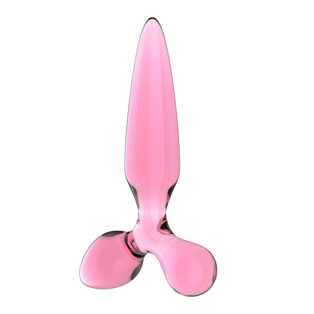 Satisfyer Triple Crystal 2 Pink glass butt plug viewed from the reverse