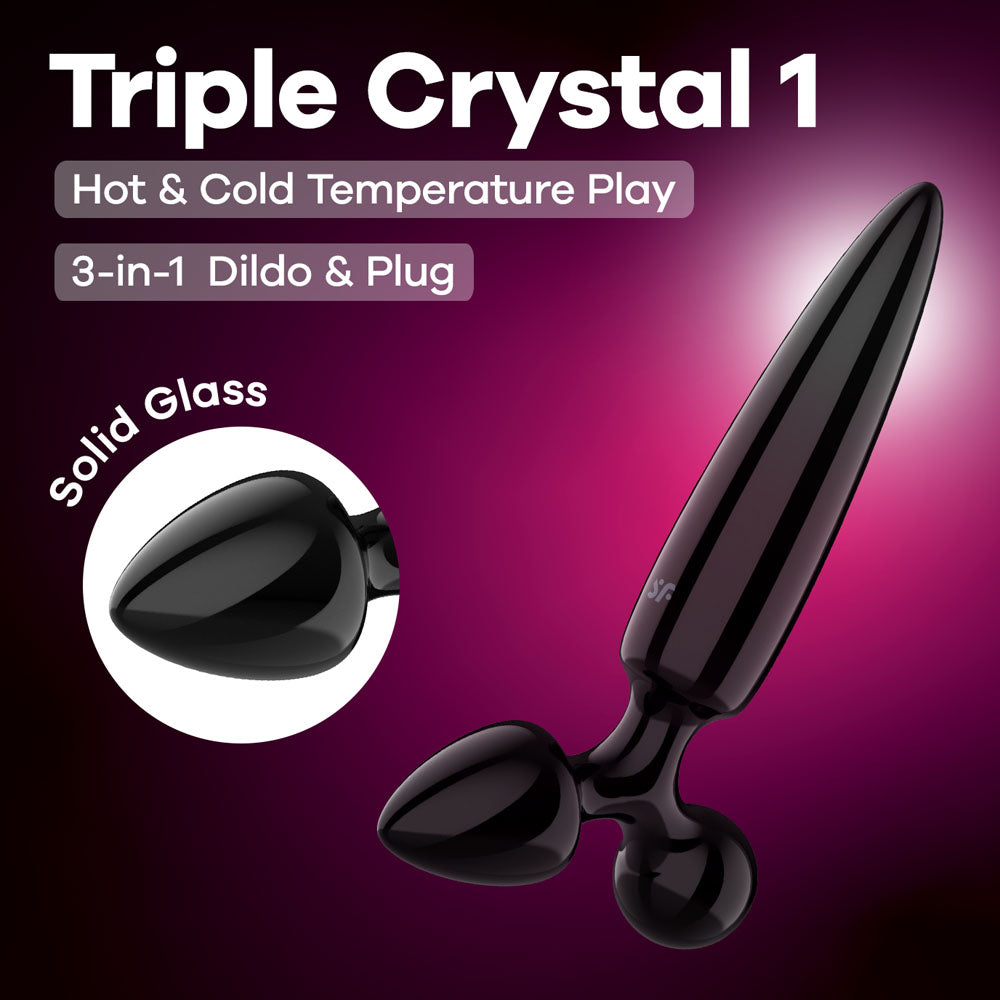 Satisfyer Triple Crystal 1 Black 3-in-1 glass butt plug and dildo presentation