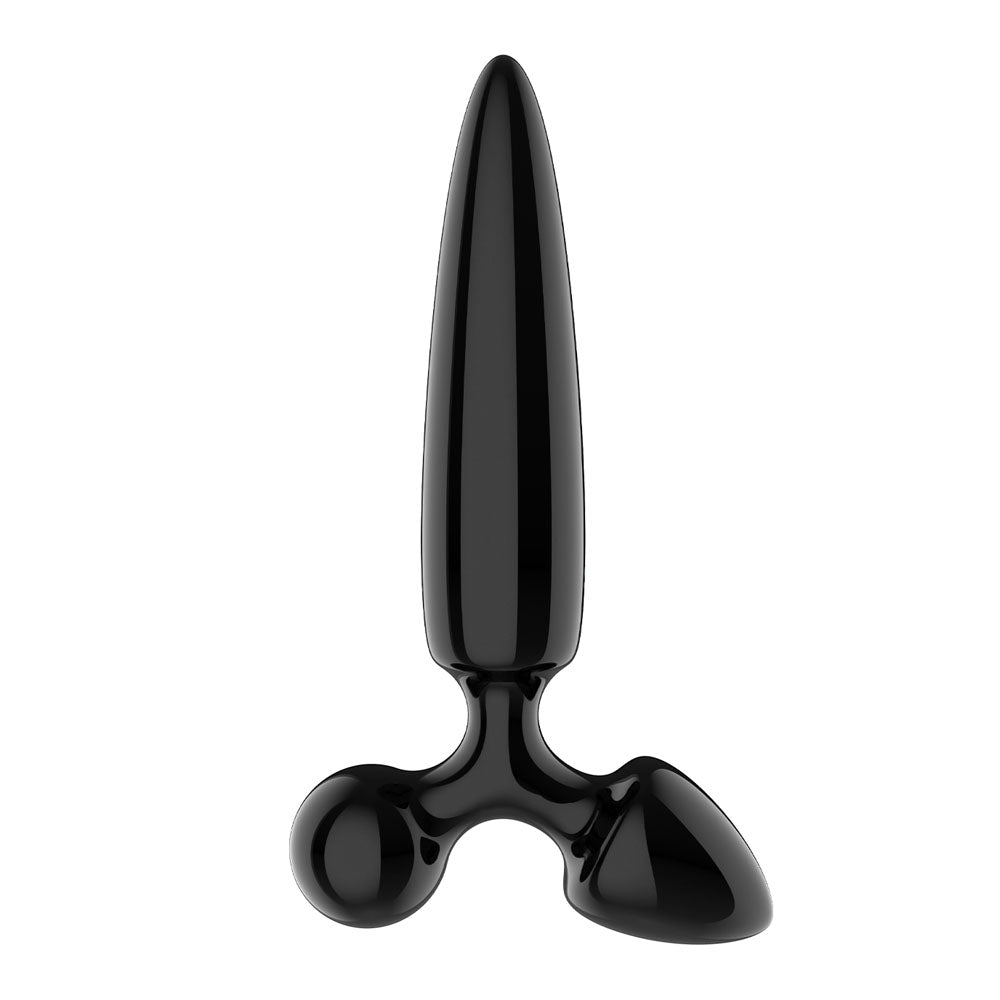 Satisfyer Triple Crystal 1 Black glass butt plug with long taper, cone and ball ends