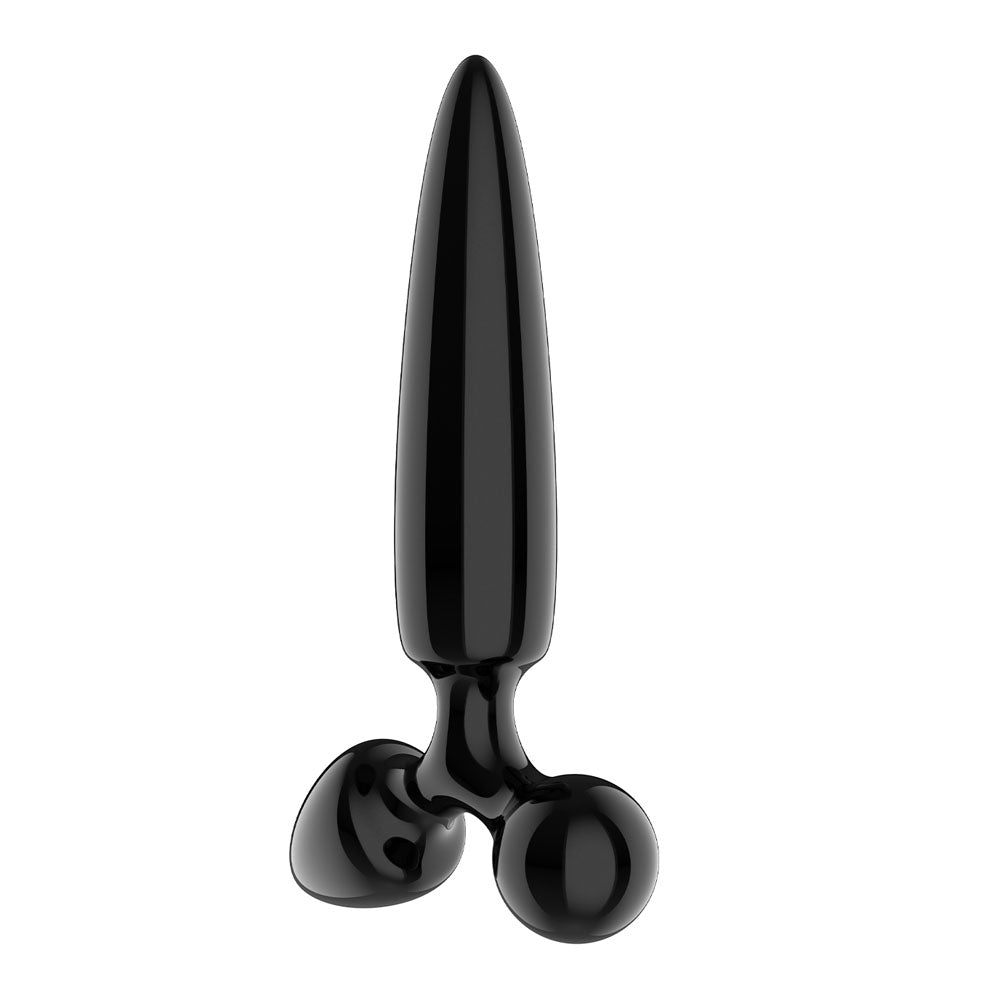 Satisfyer Triple Crystal 1 Black glass butt plug viewed from the reverse