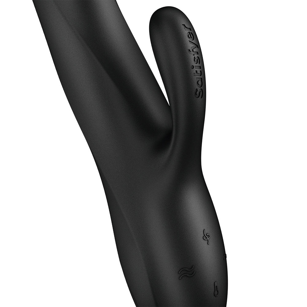 Close-up of the black Satisfyer Heat Flex 3 external arm and handle controls
