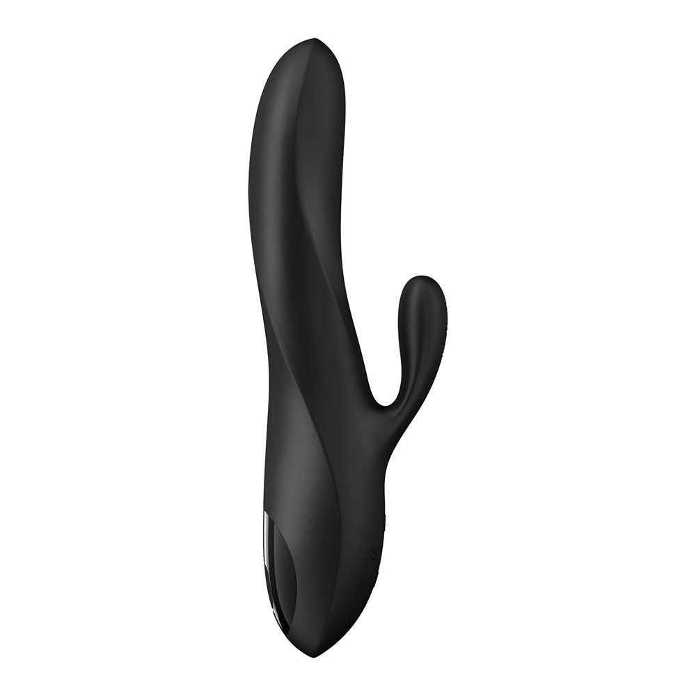Opposite side view of the black Satisfyer Heat Flex 3 rabbit vibrator