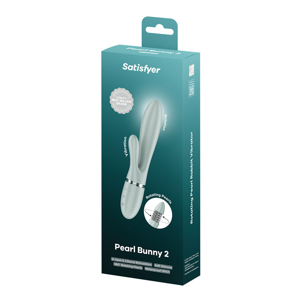 Satisfyer Pearl Bunny 2 silicone rabbit vibrator with rotating pearls and an external arm