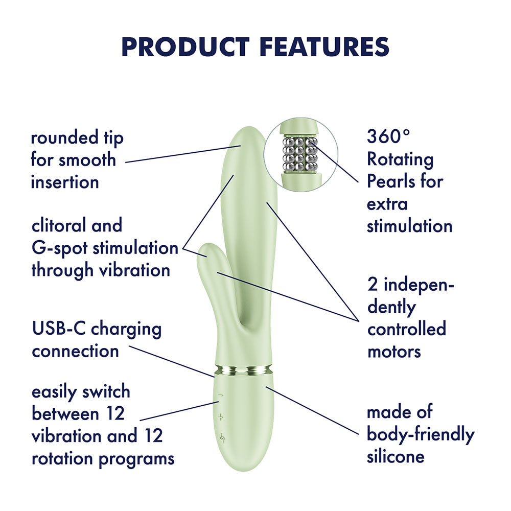 Satisfyer Pearl Bunny 2 silicone rabbit vibrator with rotating pearls and an external arm