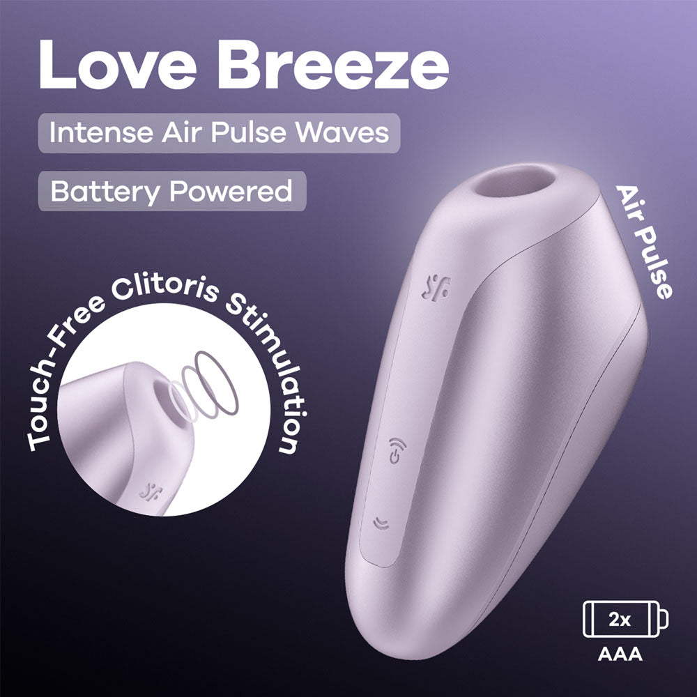 Satisfyer Love Breeze Battery Series in purple with air-pulse and two-AAA battery graphic