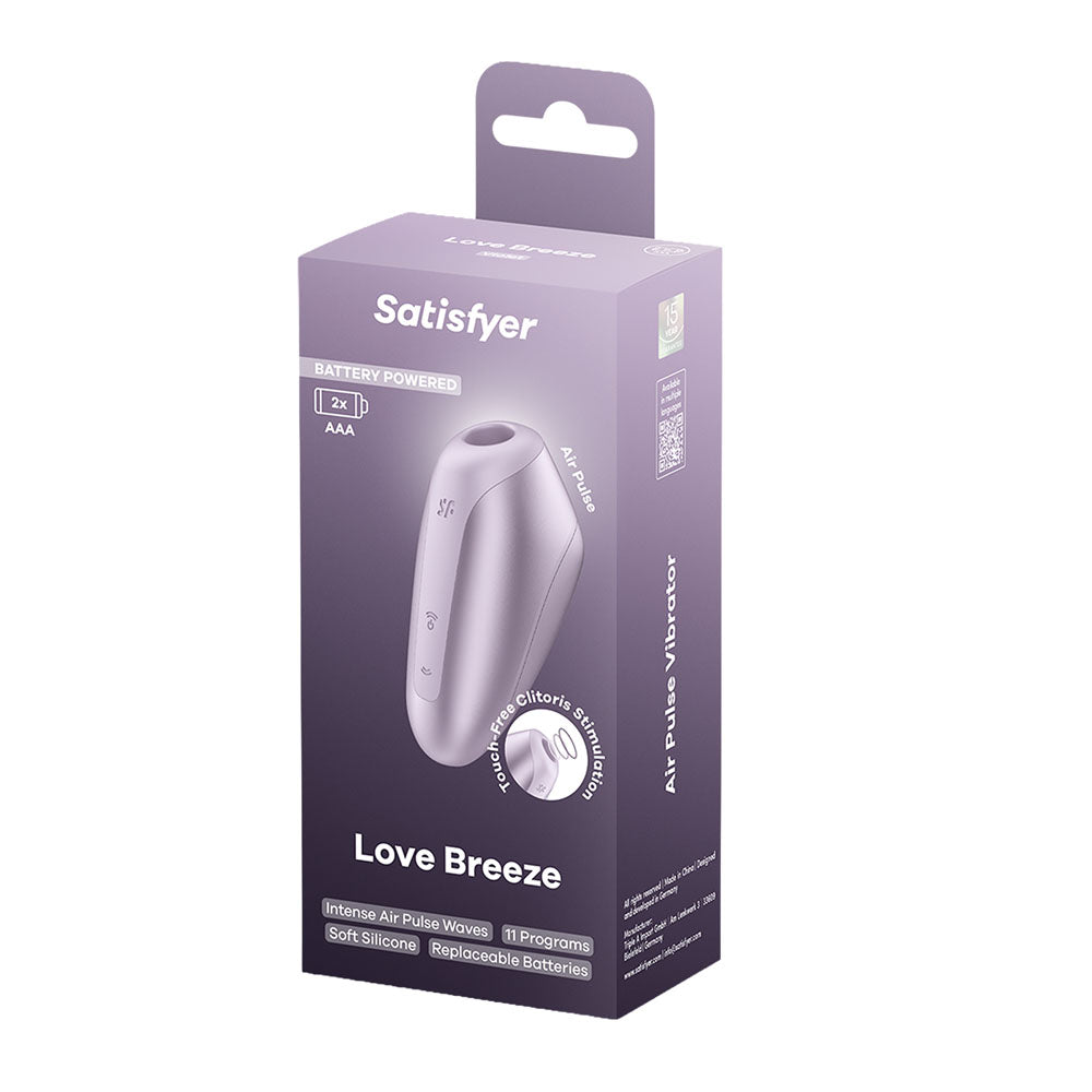 Satisfyer Love Breeze Battery Powered retail box showing two-AAA battery requirement