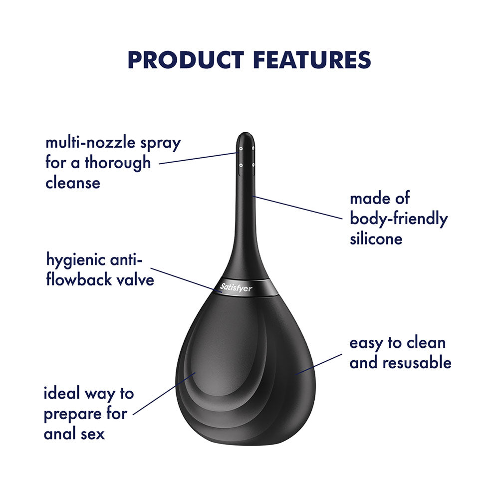 Satisfyer Clean and Play manual anal douche in black
