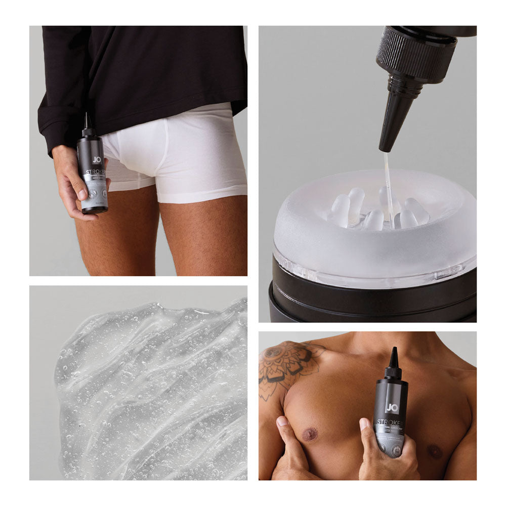 JO Stroker Lube 240ml thick water-based lubricant with precision dispensing tip