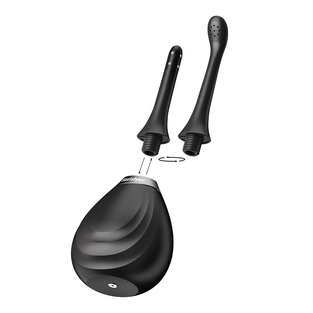 Satisfyer Clean and Play 2-in-1 anal douche with two interchangeable nozzles in black