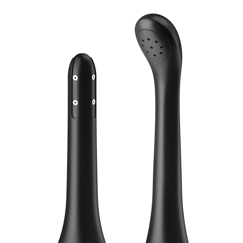 Satisfyer Clean and Play 2-in-1 anal douche with two interchangeable nozzles in black