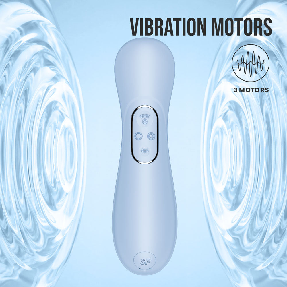 Satisfyer Pro 2 Gen 4 in Serene Blue showing the two vibration motors