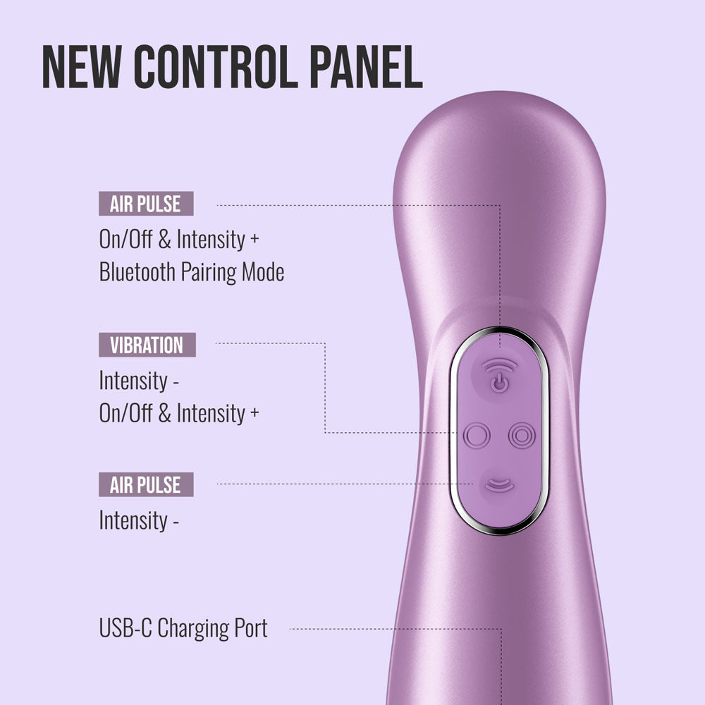 Satisfyer Pro 2 Gen 4 in Amethyst showing the onboard control panel