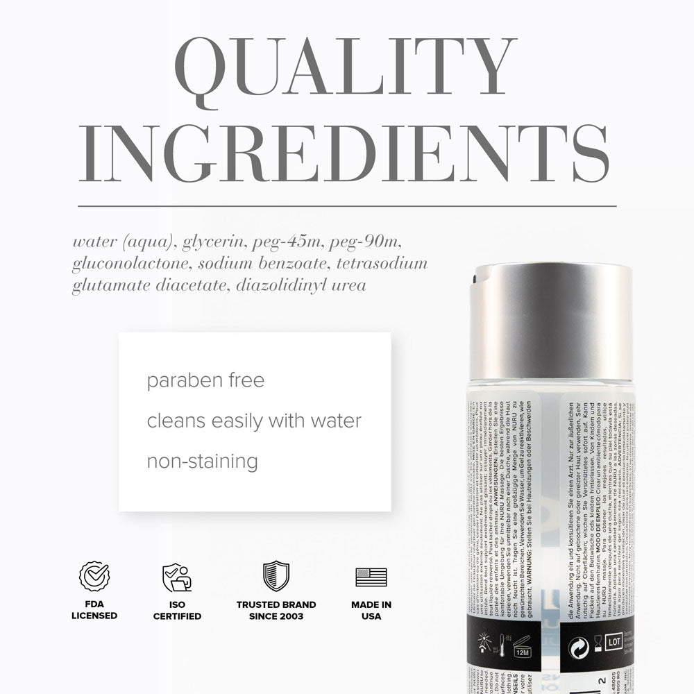 JO Nuru water-based body massage gel, 240ml bottle