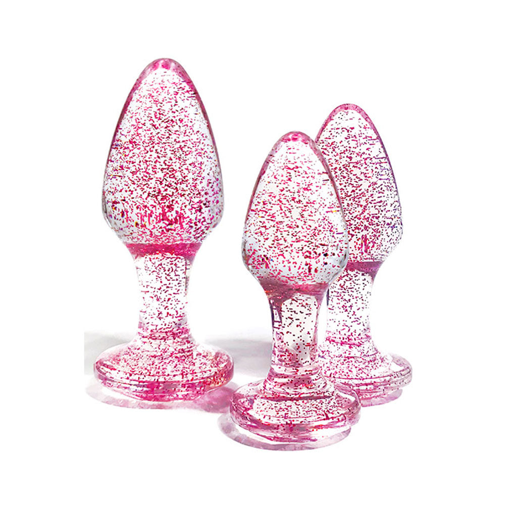 Adam & Eve Glitter Gem Pink Butt Plug Set – 3 Sizes