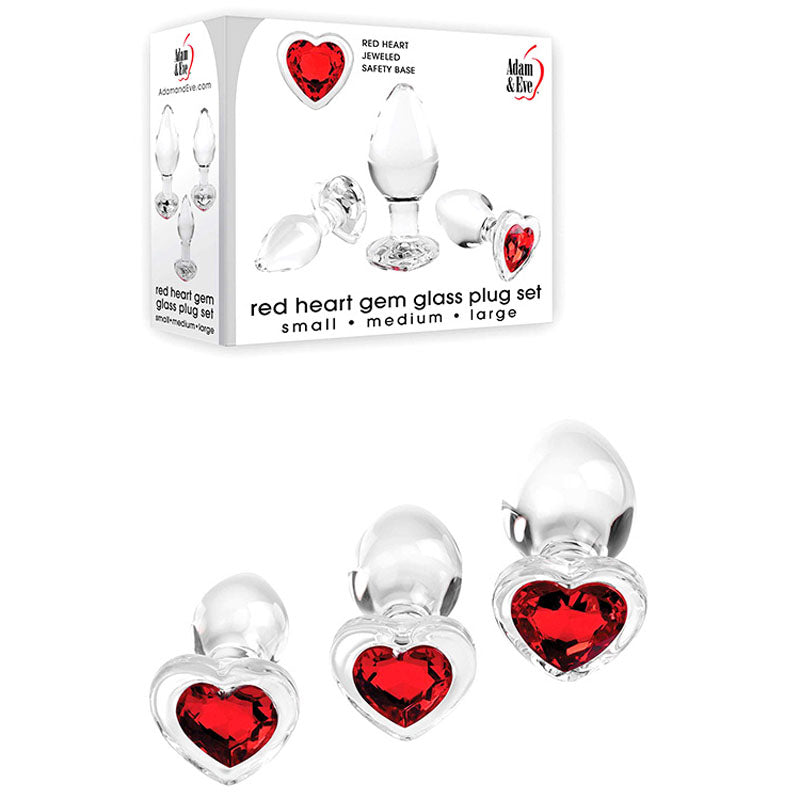 Adam & Eve Red Heart Gem Glass Plug Set | The Love Boulevard