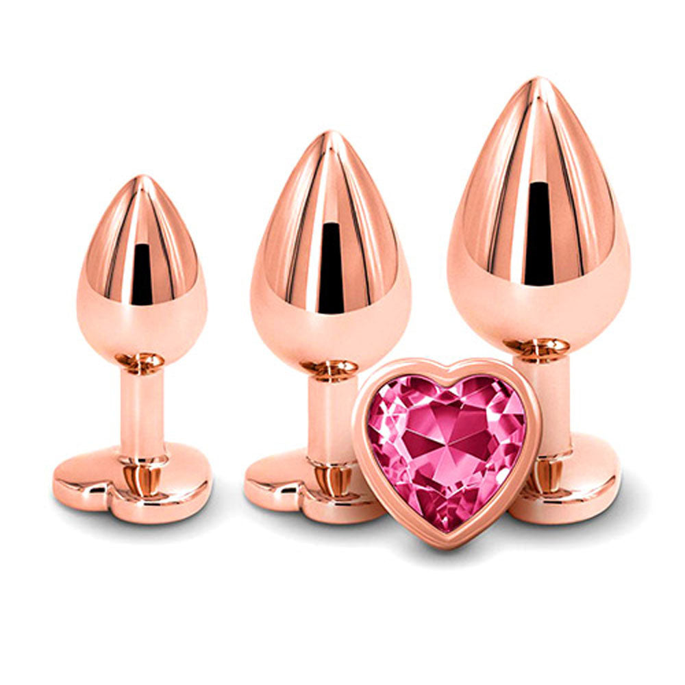 Adam & Eve Rose Gold Heart Gem Anal Training Set – 3 Plugs