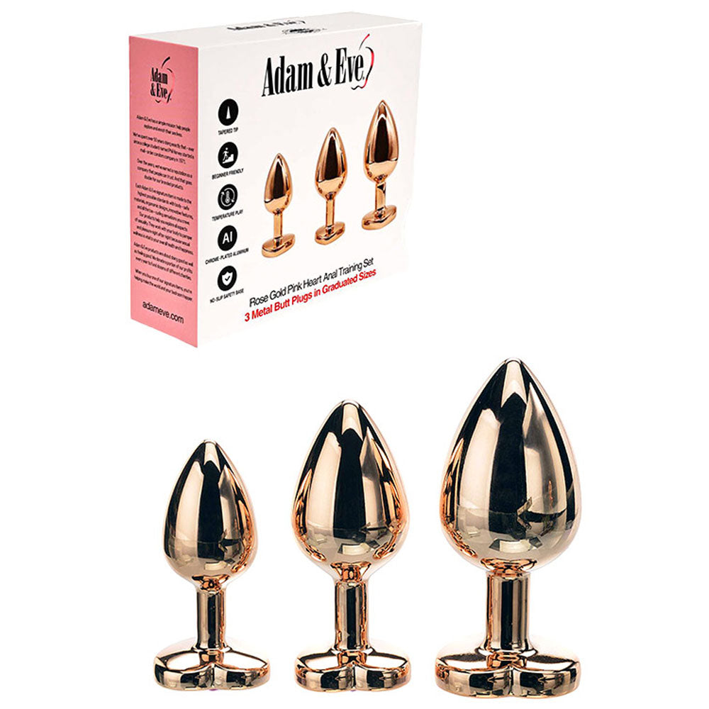 Adam & Eve Rose Gold Heart Gem Anal Training Set – 3 Plugs