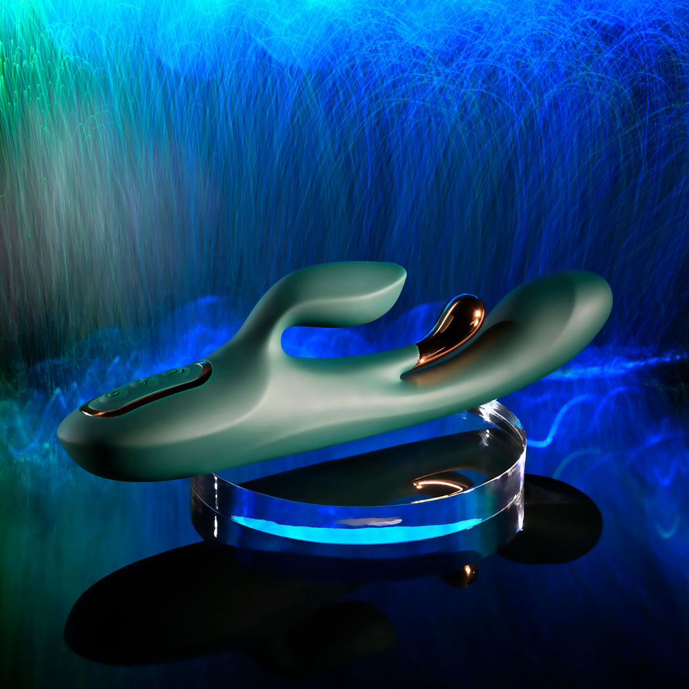 Evolved Golden Goddess green rabbit vibrator with rose-gold flicker — product image 6