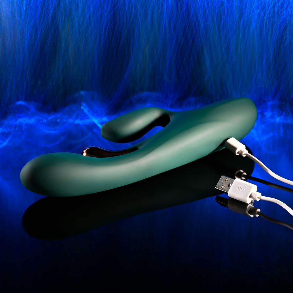 Evolved Golden Goddess green rabbit vibrator with rose-gold flicker — product image 9