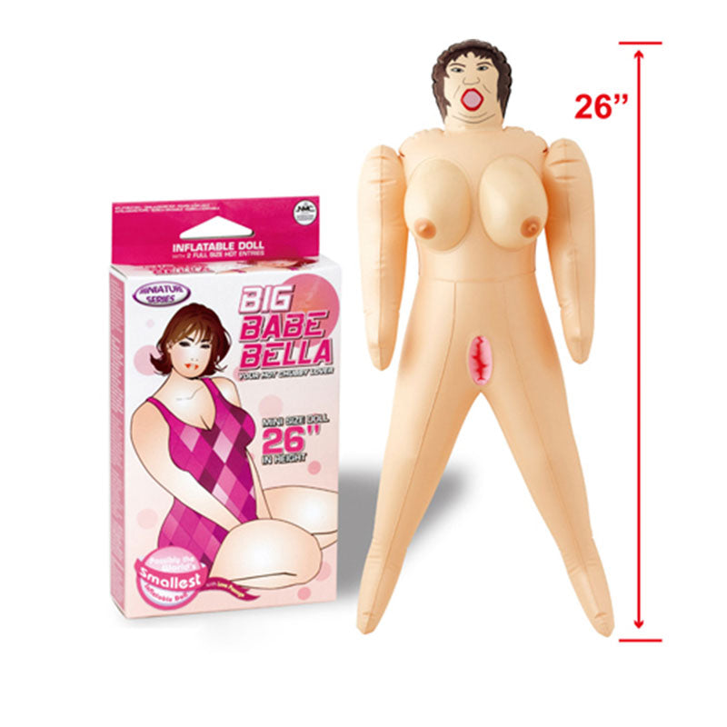 Big Babe Bella mini inflatable sex doll with illustrated face and packaging
