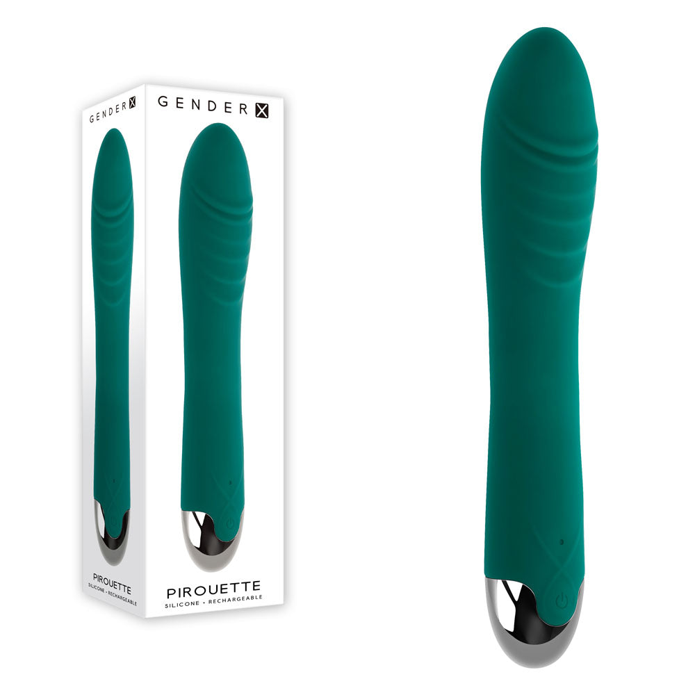 Pirouette green rechargeable twirling vibrator with textured silicone shape