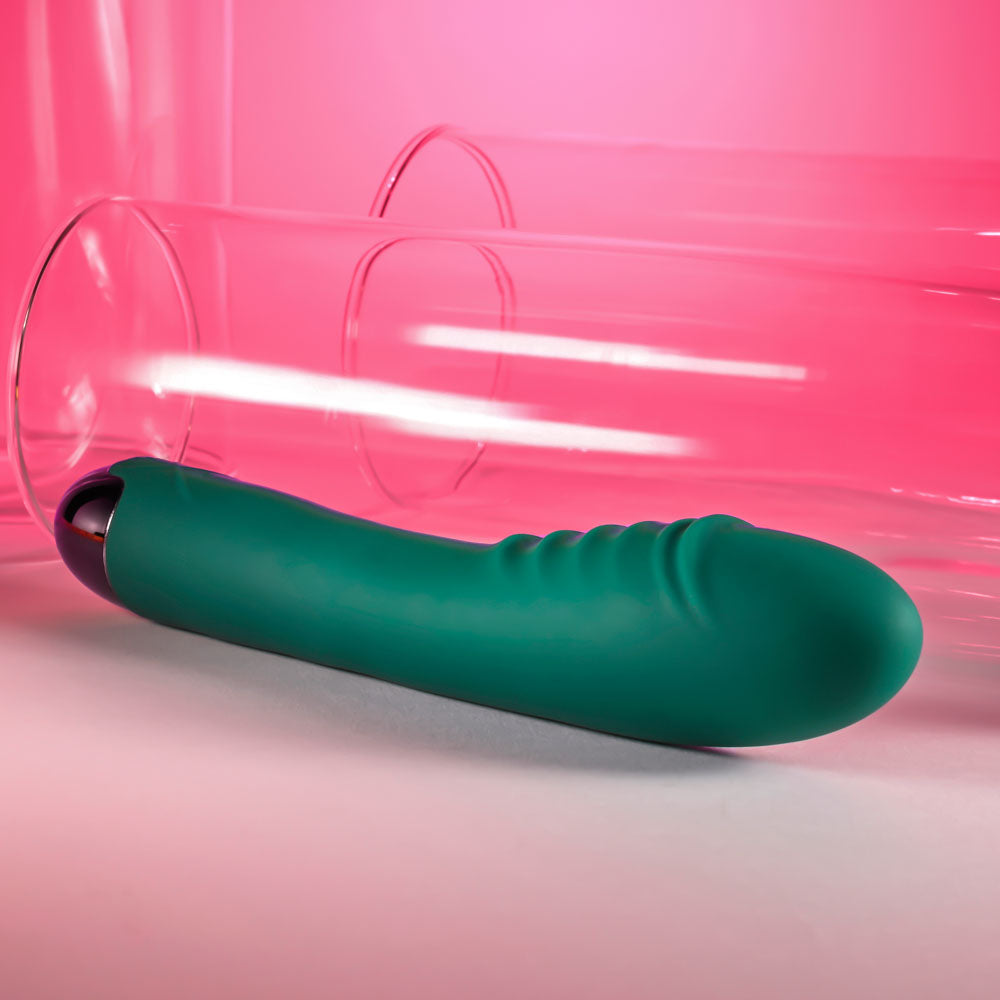 Pirouette green rechargeable twirling vibrator with textured silicone shape
