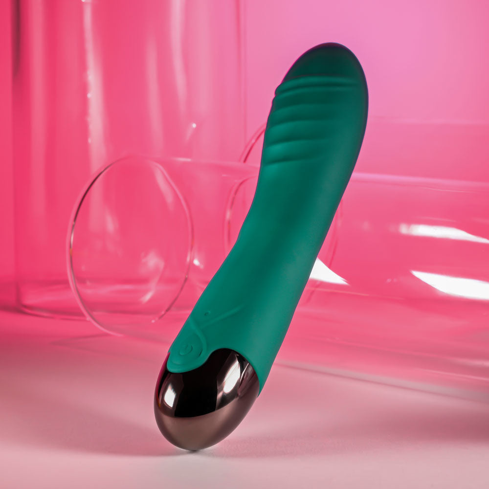 Pirouette green rechargeable twirling vibrator with textured silicone shape