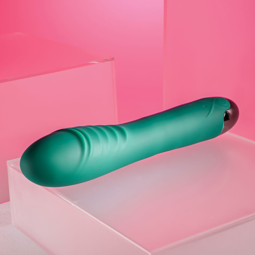 Pirouette green rechargeable twirling vibrator with textured silicone shape
