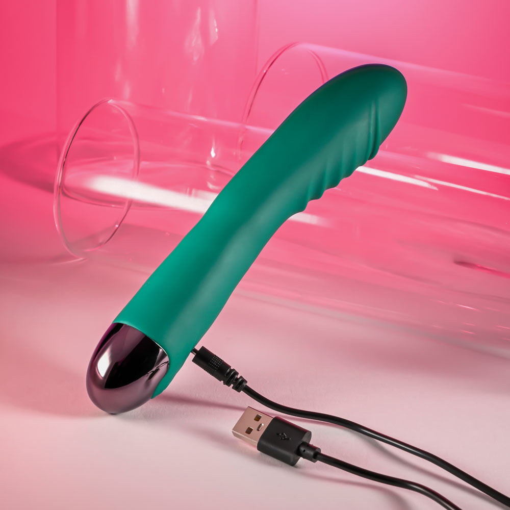 Pirouette green rechargeable twirling vibrator with textured silicone shape