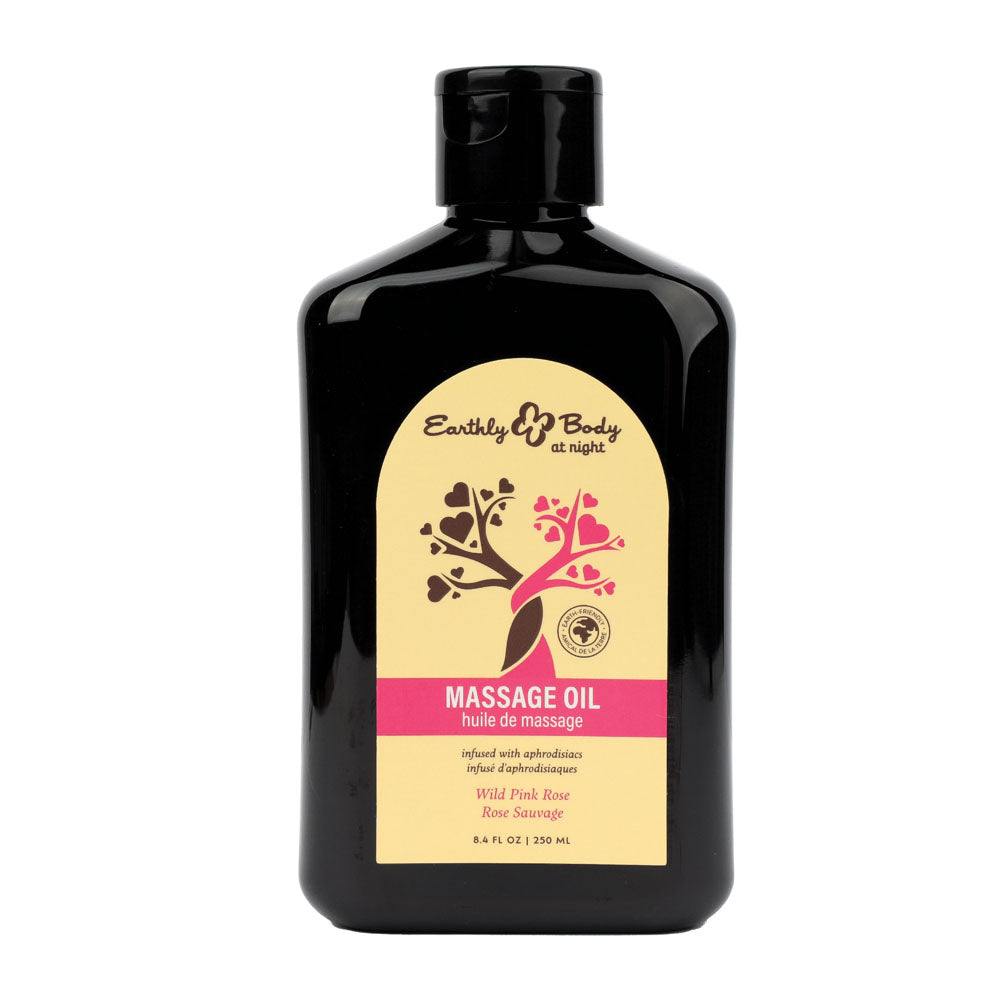 Earthly Body at Night Wild Pink Rose Massage Oil 250ml bottle with pink and cream front label