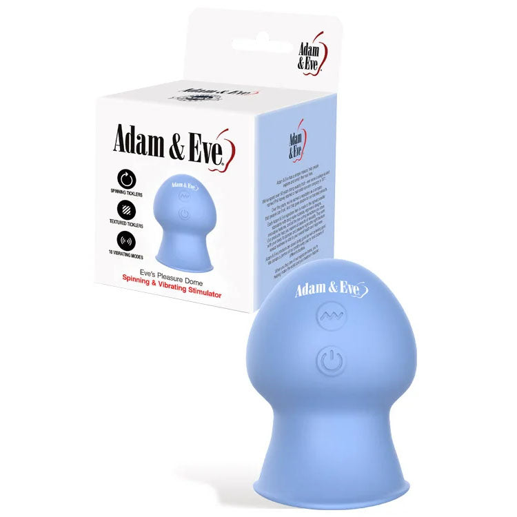 Adam & Eve Eve’s Pleasure Dome spinning and vibrating silicone massager in blue — product detail